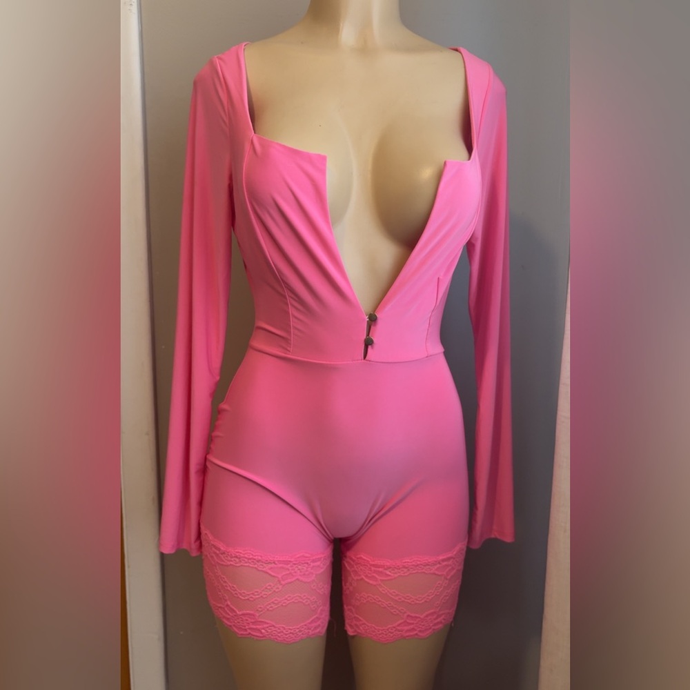 Fashion Nova Hot Pink Plunge Romper